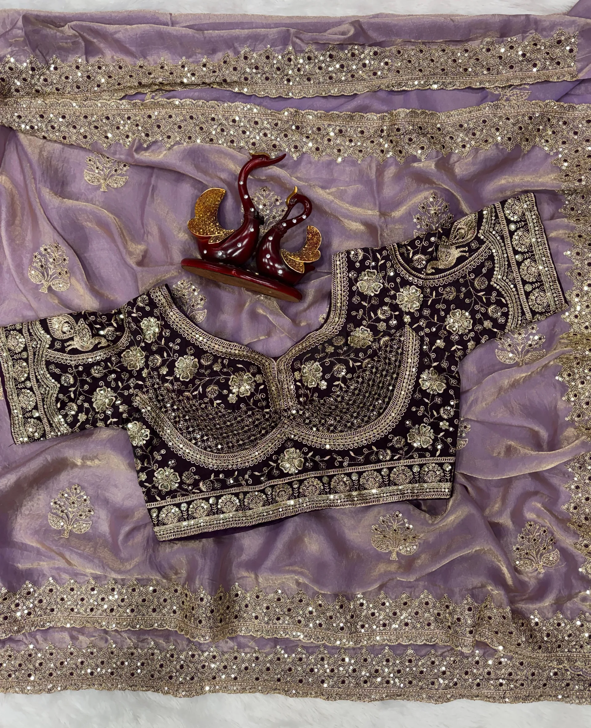Designer Frendy Satin Saree – Stylish & Trendy with Stitched Blouse - View 2
