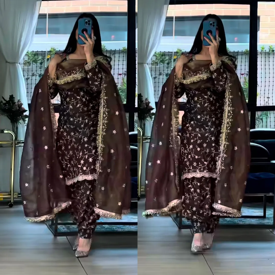 New Launch – Designer Party Wear Top, Patiala Suit & Dupatta Set - Pure Fendy Silk Saree Online India - Buy at ₹2099 - Image 1
