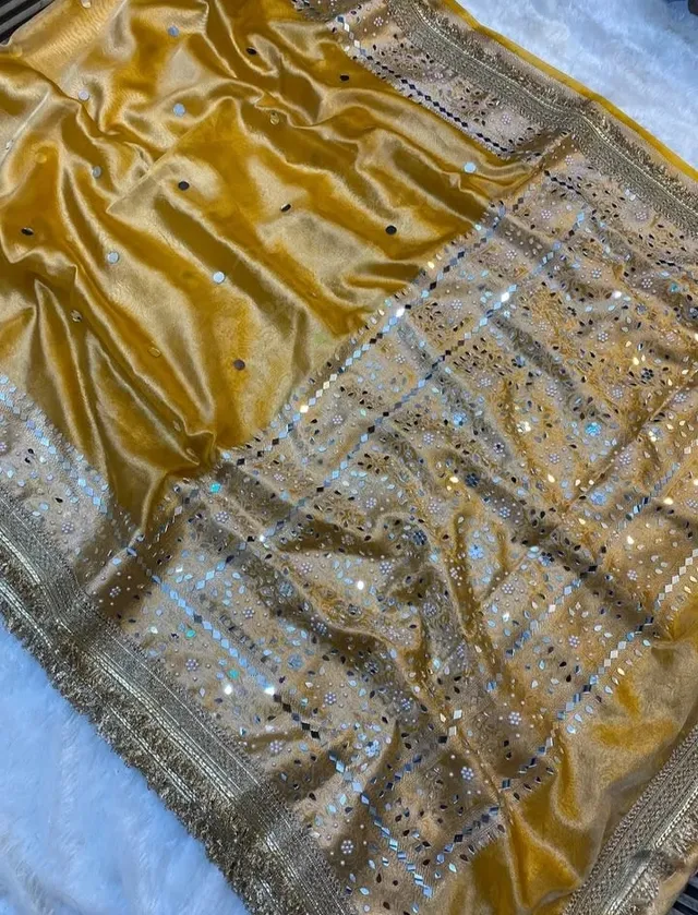 Banarasi Soft Tissue Silk Saree with Big Round Mirror Work & Heavy Mirror Border - Banarasi Soft Tissue Silk Saree Online India - Buy at ₹2699 - Image 1