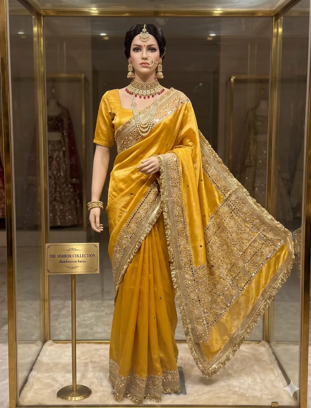Banarasi Soft Tissue Silk Saree with Big Round Mirror Work & Heavy Mirror Border - View 2