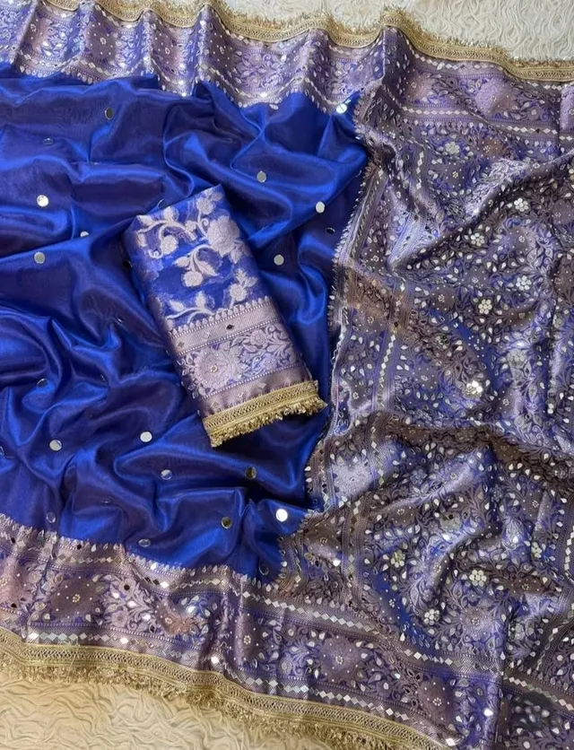 Banarasi Soft Tissue Silk Saree with Big Round Mirror Work & Heavy Mirror Border - Banarasi Soft Tissue Silk Saree Saree Online India - Buy at ₹2699 - Image 1