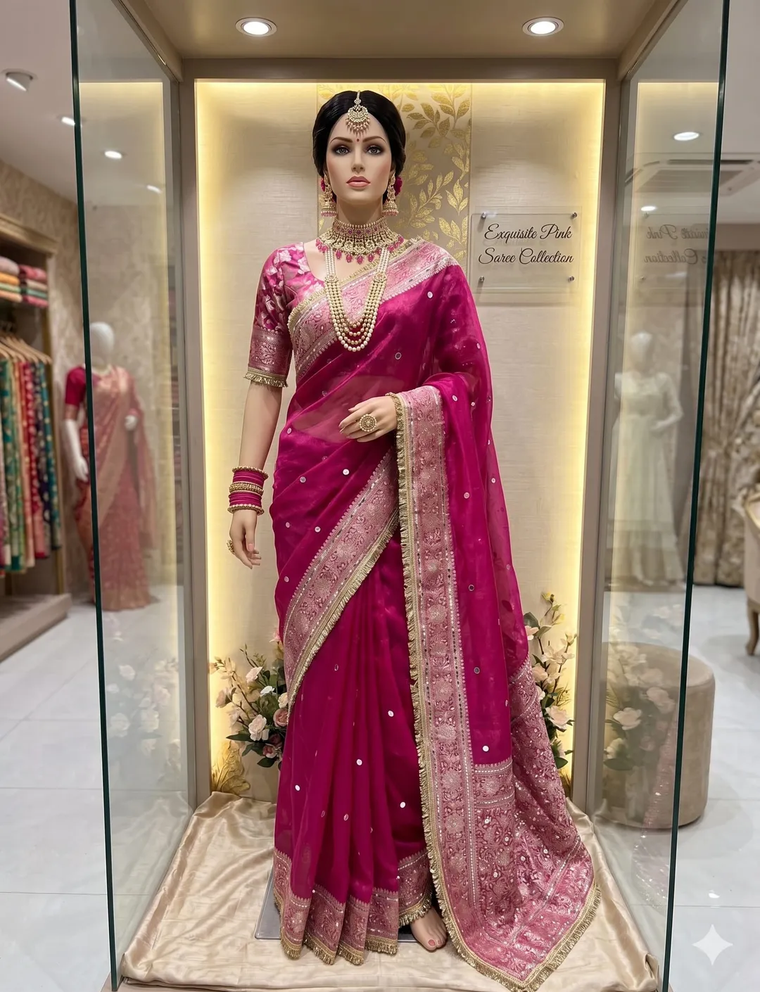 Banarasi Soft Tissue Silk Saree with Big Round Mirror Work & Heavy Mirror Border - View 2