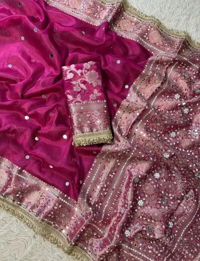 Banarasi Soft Tissue Silk Saree with Big Round Mirror Work & Heavy Mirror Border - Banarasi Soft Tissue Silk Saree Saree Online India - Buy at ₹2699 - Image 1