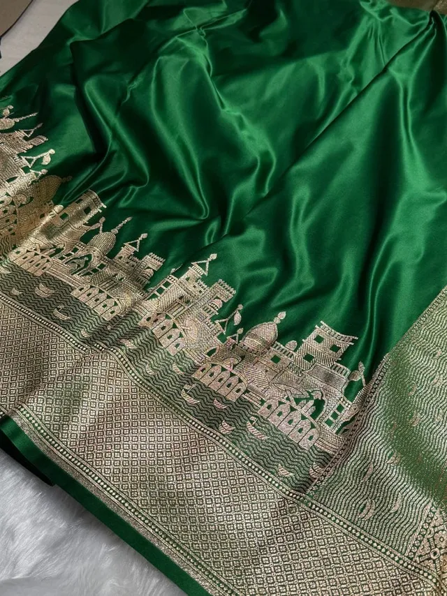 Banarasi Soft Luxury Kataan Mashru Silk Saree with Ganga Ghat Zari Border & Rich Pallu - Banarasi Soft Luxury Kataan Mashru Silk Saree Online India - Buy at ₹3299 - Image 1
