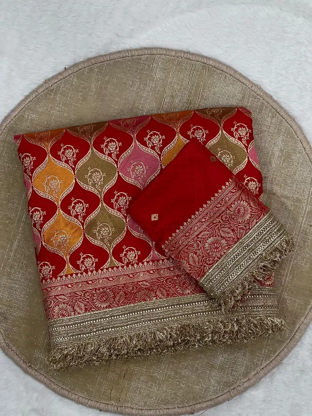 Premium Rangkat Satin Silk Saree with Banarasi Zari Weaving & Jaipuri Border - View 4