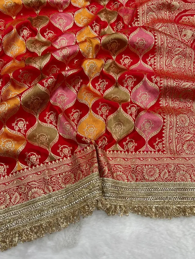 Premium Rangkat Satin Silk Saree with Banarasi Zari Weaving & Jaipuri Border - View 5