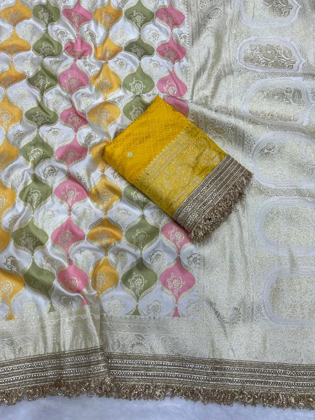 Premium Rangkat Satin Silk Saree with Banarasi Zari Weaving & Jaipuri Border - View 3