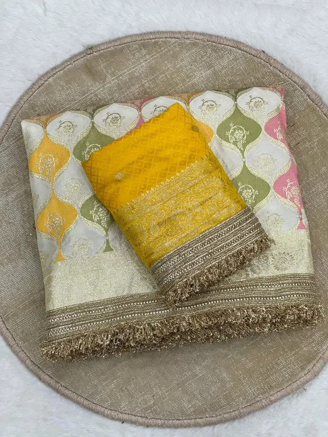 Premium Rangkat Satin Silk Saree with Banarasi Zari Weaving & Jaipuri Border - View 4
