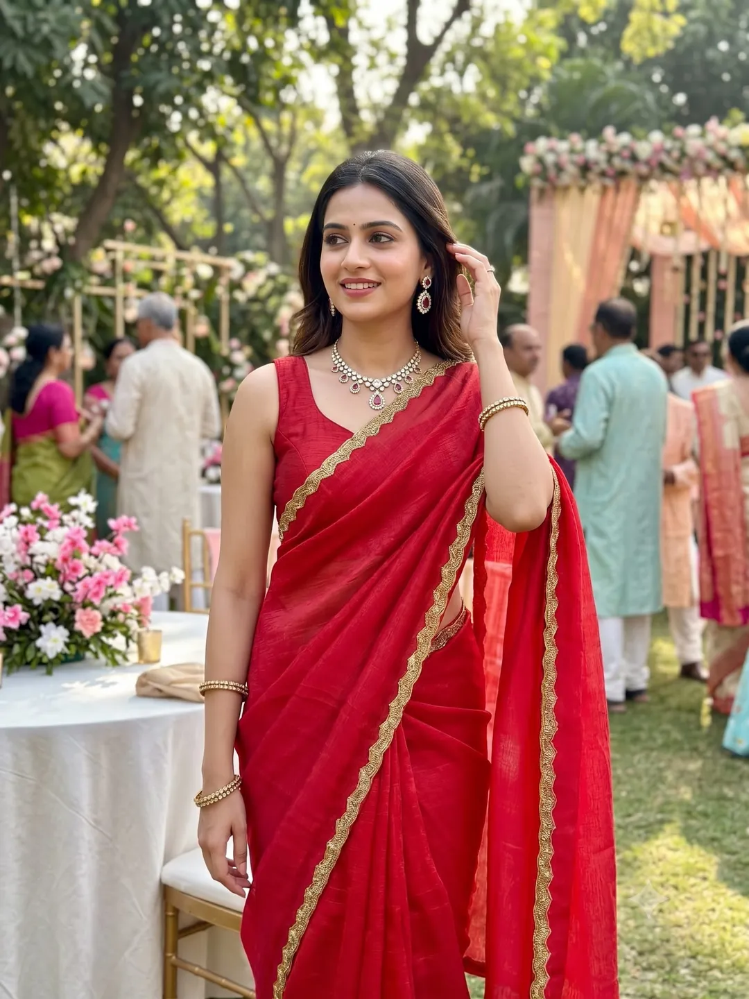 Bollywood Trending Satin Chiffon Saree with Elegant Lace Border