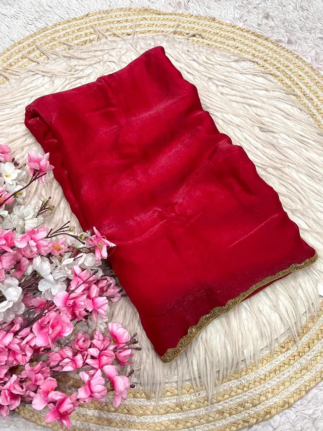 Bollywood Trending Satin Chiffon Saree with Elegant Lace Border - View 2