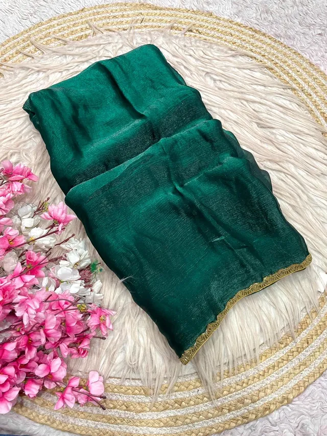 Bollywood Trending Satin Chiffon Saree with Elegant Lace Border - View 2