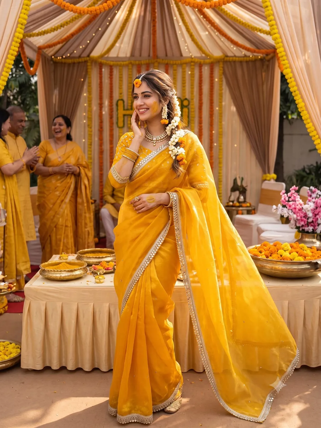 Bollywood Trending Fandy Satin Saree with Sequins Butti & Mirror Lace Border - View 2