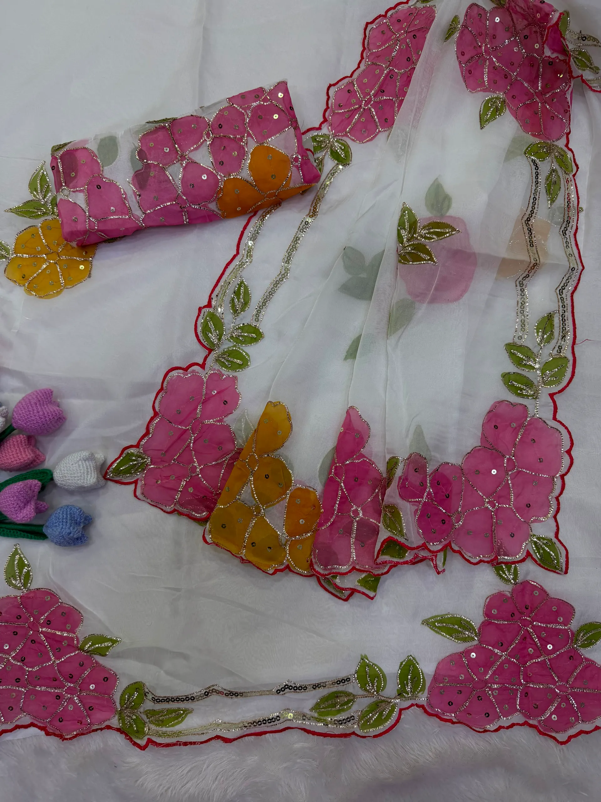 Trending Designer Tebby Silk Saree with Ribbon, Sequins & Brush Paint Work - View 4