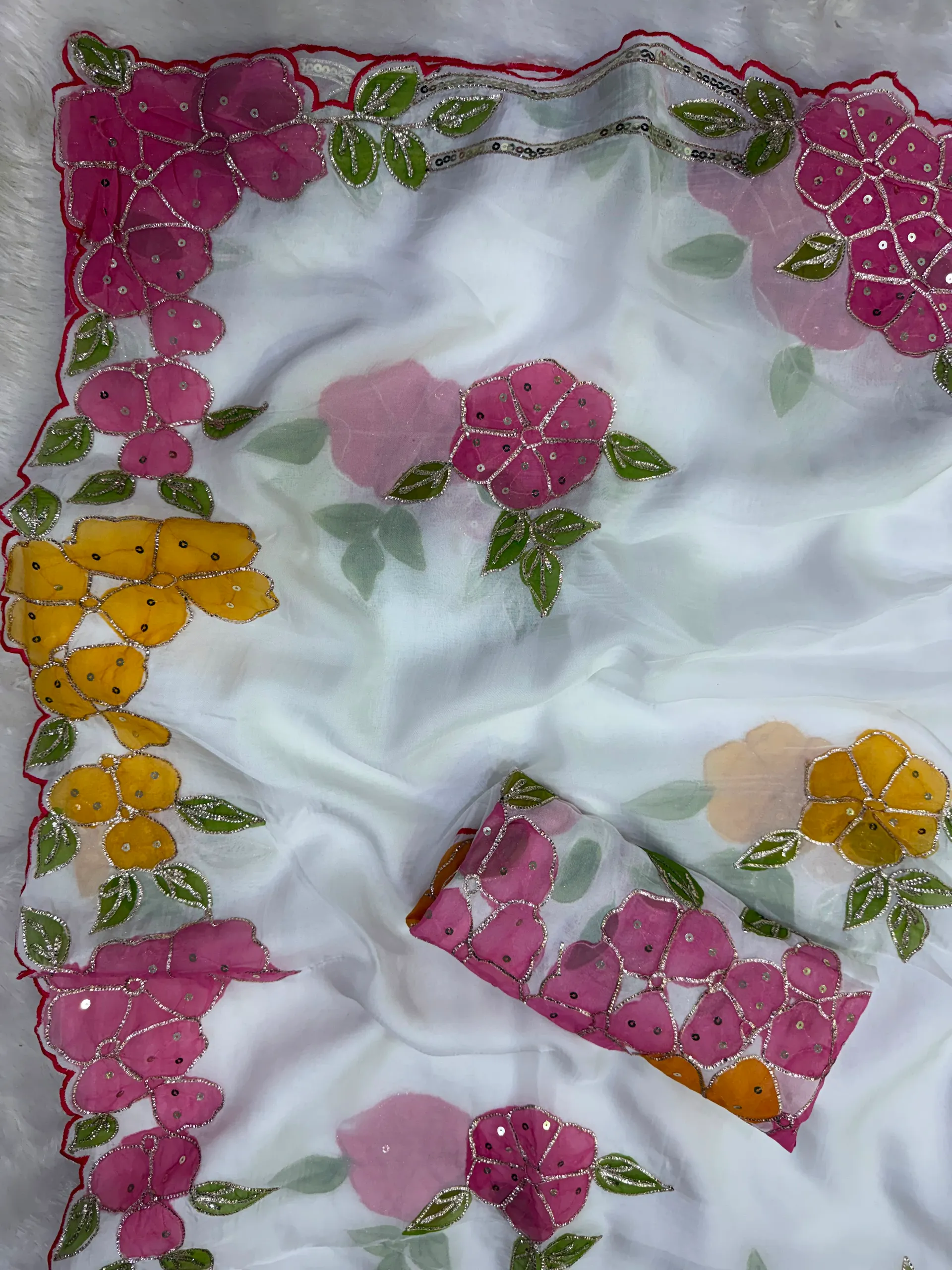 Trending Designer Tebby Silk Saree with Ribbon, Sequins & Brush Paint Work - View 6