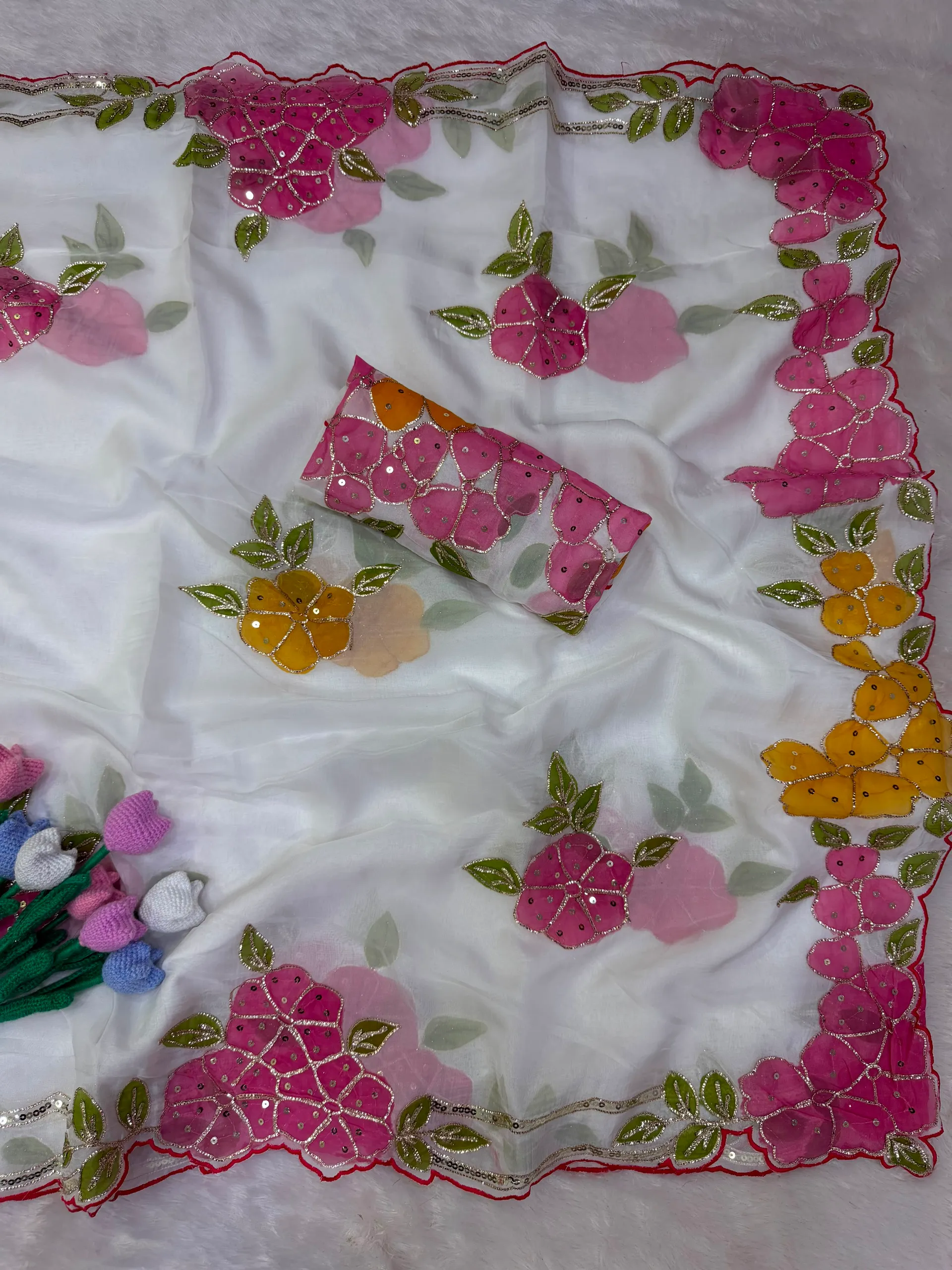Trending Designer Tebby Silk Saree with Ribbon, Sequins & Brush Paint Work - View 7
