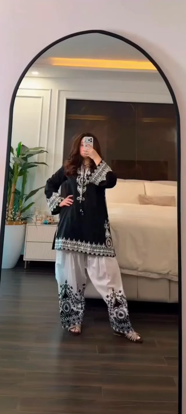Designer Natural Crepe Silk Top with Farshi Salwar & Printed Dupatta Set - View 2