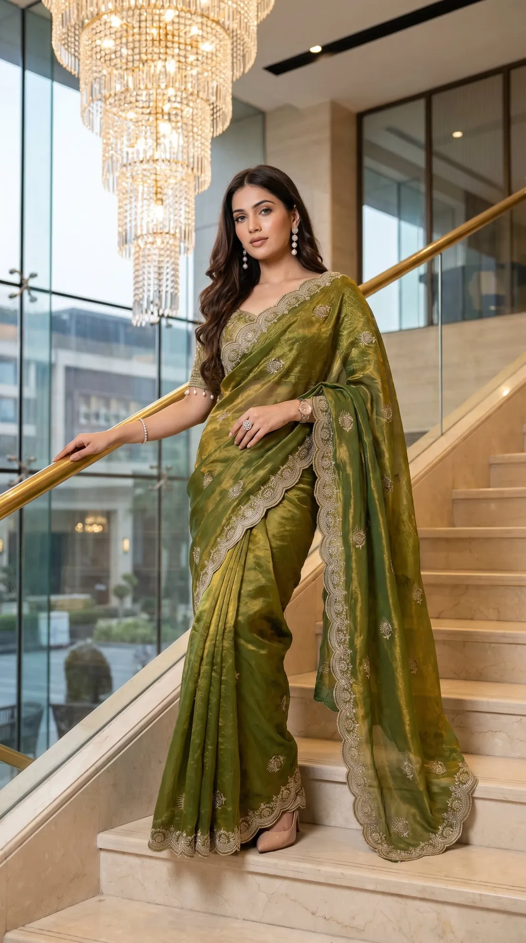 Sabyasachi-Inspired Fandy Satin Saree with Designer Katori Blouse & Meena Work - Fandy Satin Saree Online India - Buy at ₹2050 - Image 1