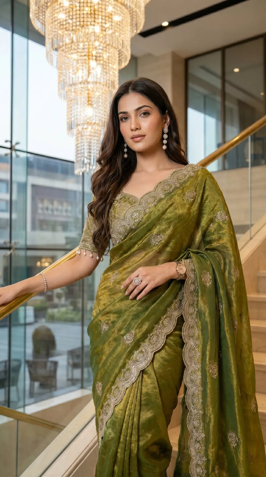 Sabyasachi-Inspired Fandy Satin Saree with Designer Katori Blouse & Meena Work - View 3