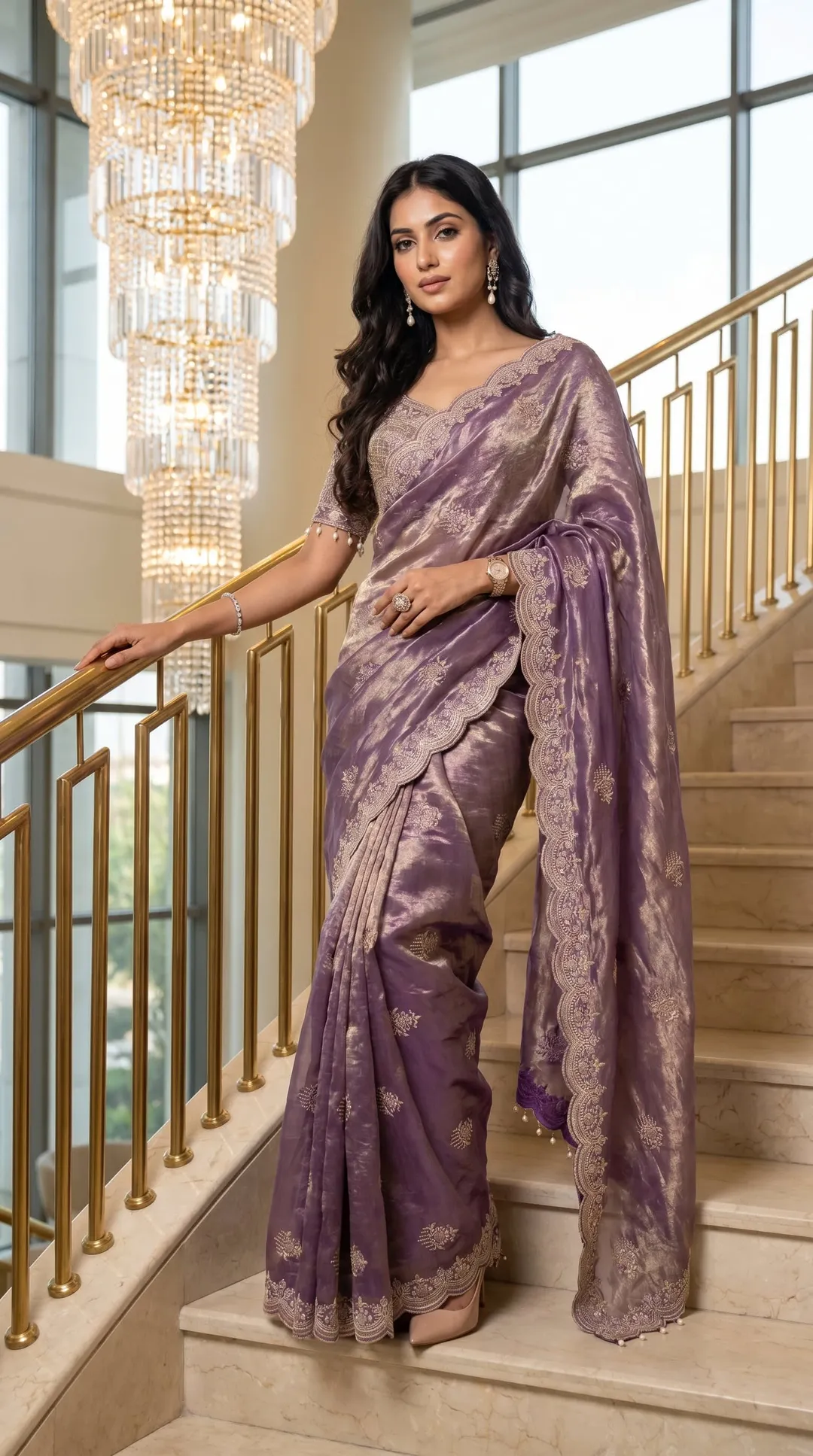 Sabyasachi-Inspired Fandy Satin Saree with Designer Katori Blouse & Meena Work - Fandy Satin Saree Online India - Buy at ₹2050 - Image 1
