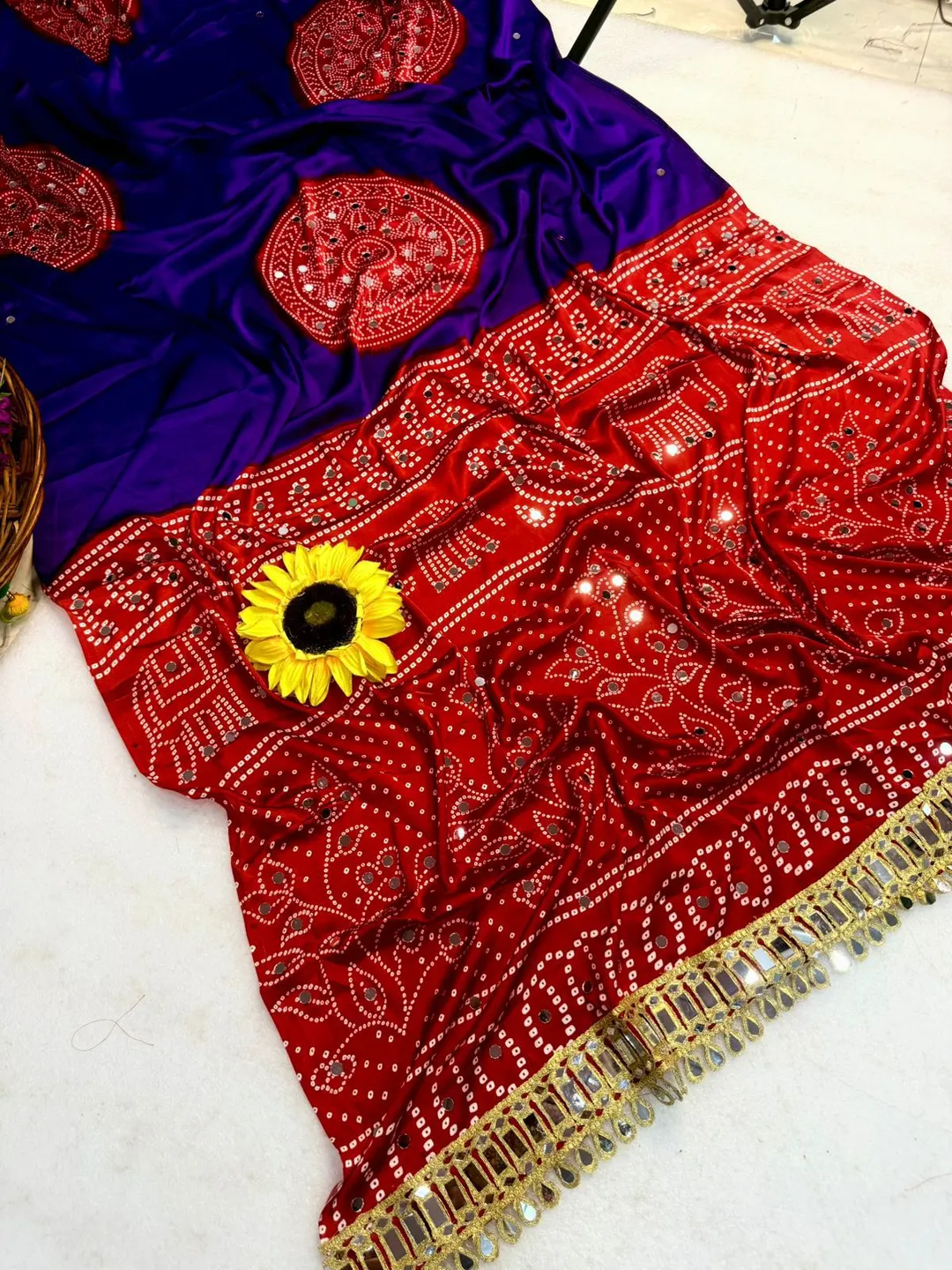 Premium Gaji Silk Saree with Mirror Work & Designer Mirror Lace Border
