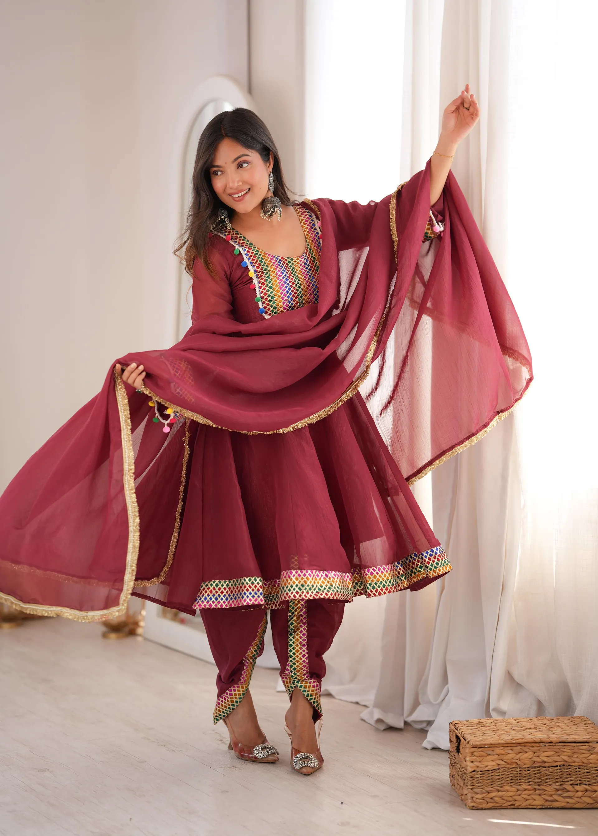 Designer Tulip Dhoti Set with Flared Top & Dupatta – Wedding Special - Crunchy Saree Online India - Buy at ₹1799 - Image 1