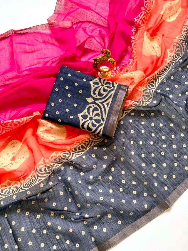 Designer Linen Cotton Saree with Pallu Tassels – Lightweight & Easy to Drape