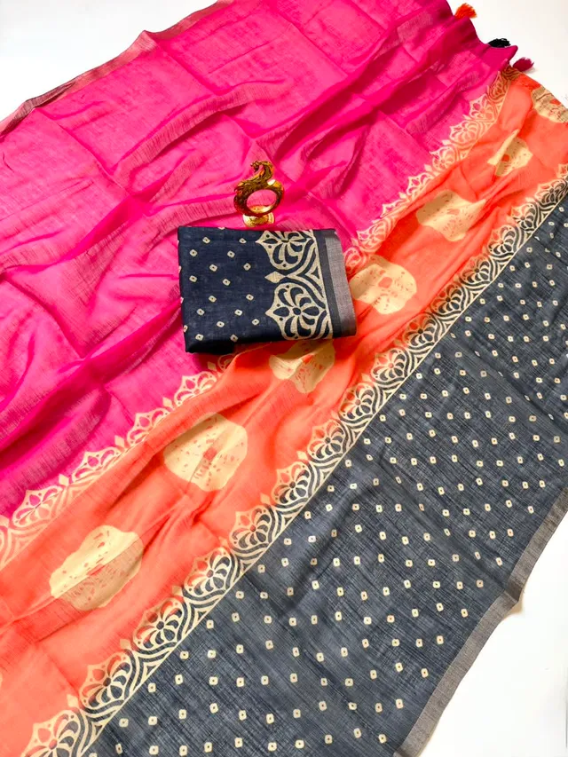 Designer Linen Cotton Saree with Pallu Tassels – Lightweight & Easy to Drape - View 2