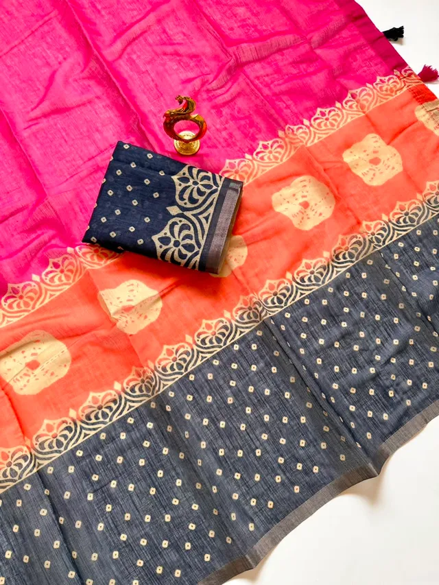 Designer Linen Cotton Saree with Pallu Tassels – Lightweight & Easy to Drape - View 3