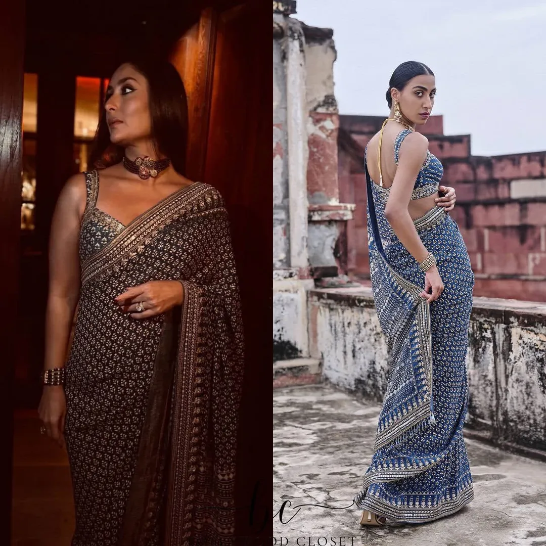 Bollywood Style Fox Georgette Saree with Katdana Handwork & Real Mirror Work - Soft Fox Georgette Saree Online India - Buy at ₹1899 - Image 1