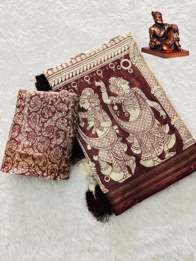 Kota Pen Kalamkari Saree – Soft Kota Checks with Digital Print & Cotton Tassels - View 2
