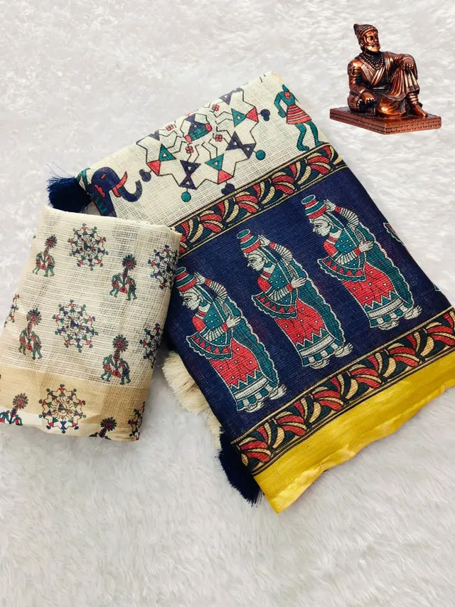 Kota Pen Kalamkari Saree – Soft Kota Checks with Digital Print & Cotton Tassels - View 2