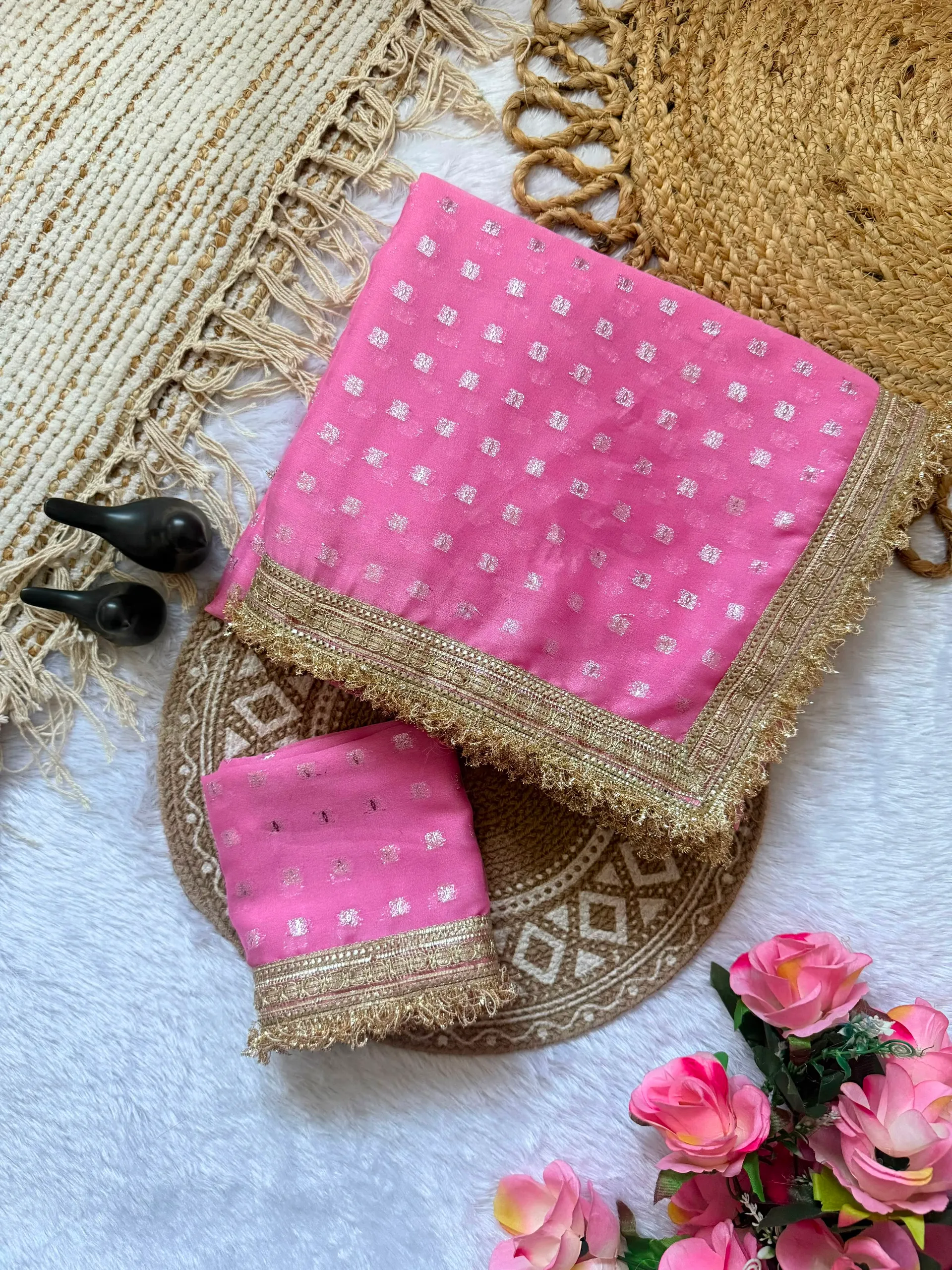 Exclusive Designer Moss Silk Saree with Jacquard Butti & Fancy Lace Border - View 4