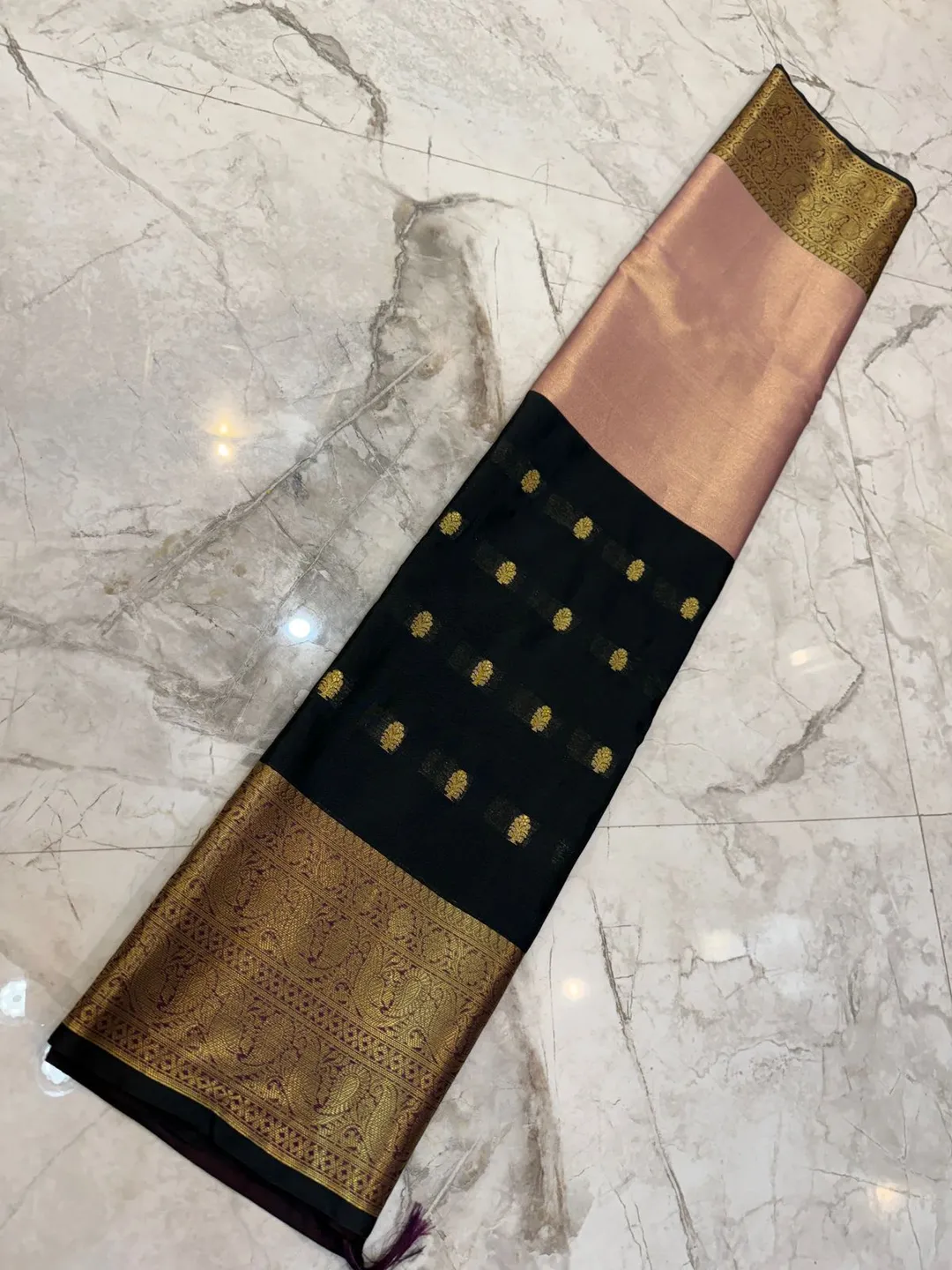 Banarasi Half & Half Semi Katan Soft Silk Saree with Zari Weaving Border & Rich Pallu - View 4