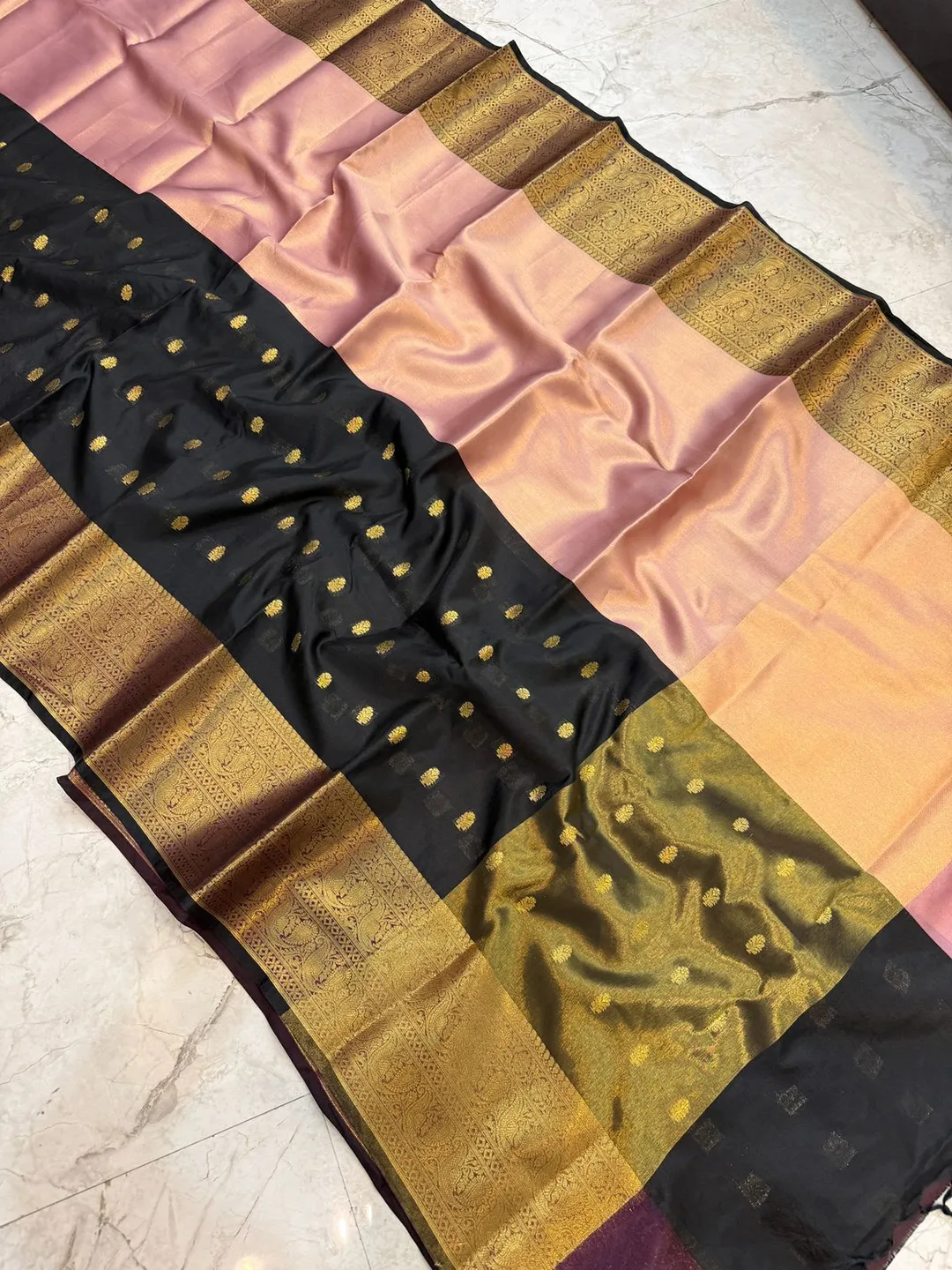 Banarasi Half & Half Semi Katan Soft Silk Saree with Zari Weaving Border & Rich Pallu - View 5