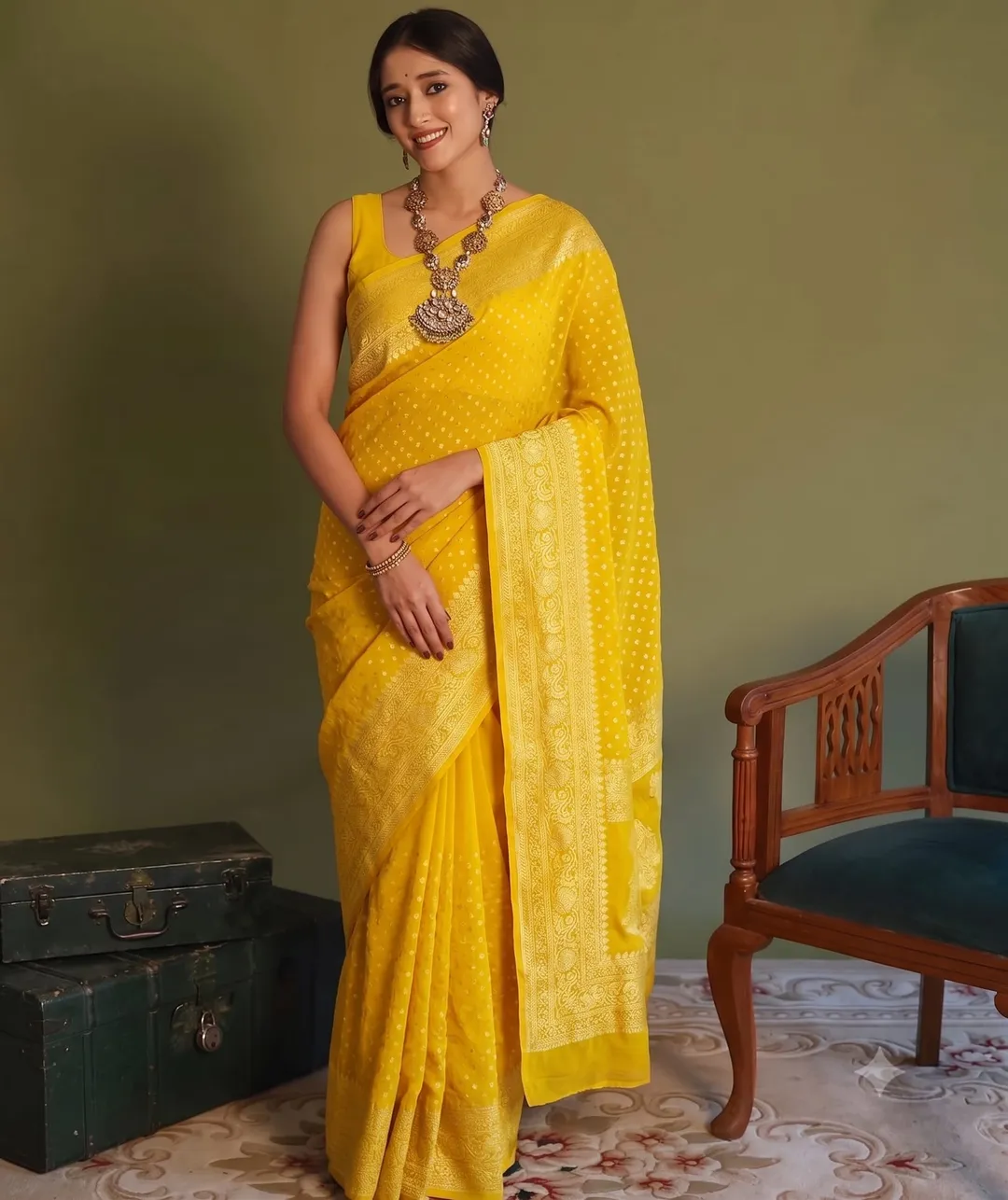 Banarasi Soft Georgette Silk Saree with Zari Buti Weaving & Rich Pallu