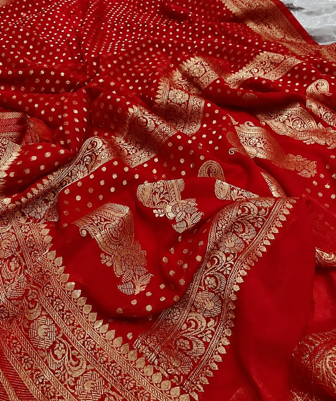 Banarasi Soft Georgette Silk Saree with Zari Buti Weaving & Rich Pallu - View 2