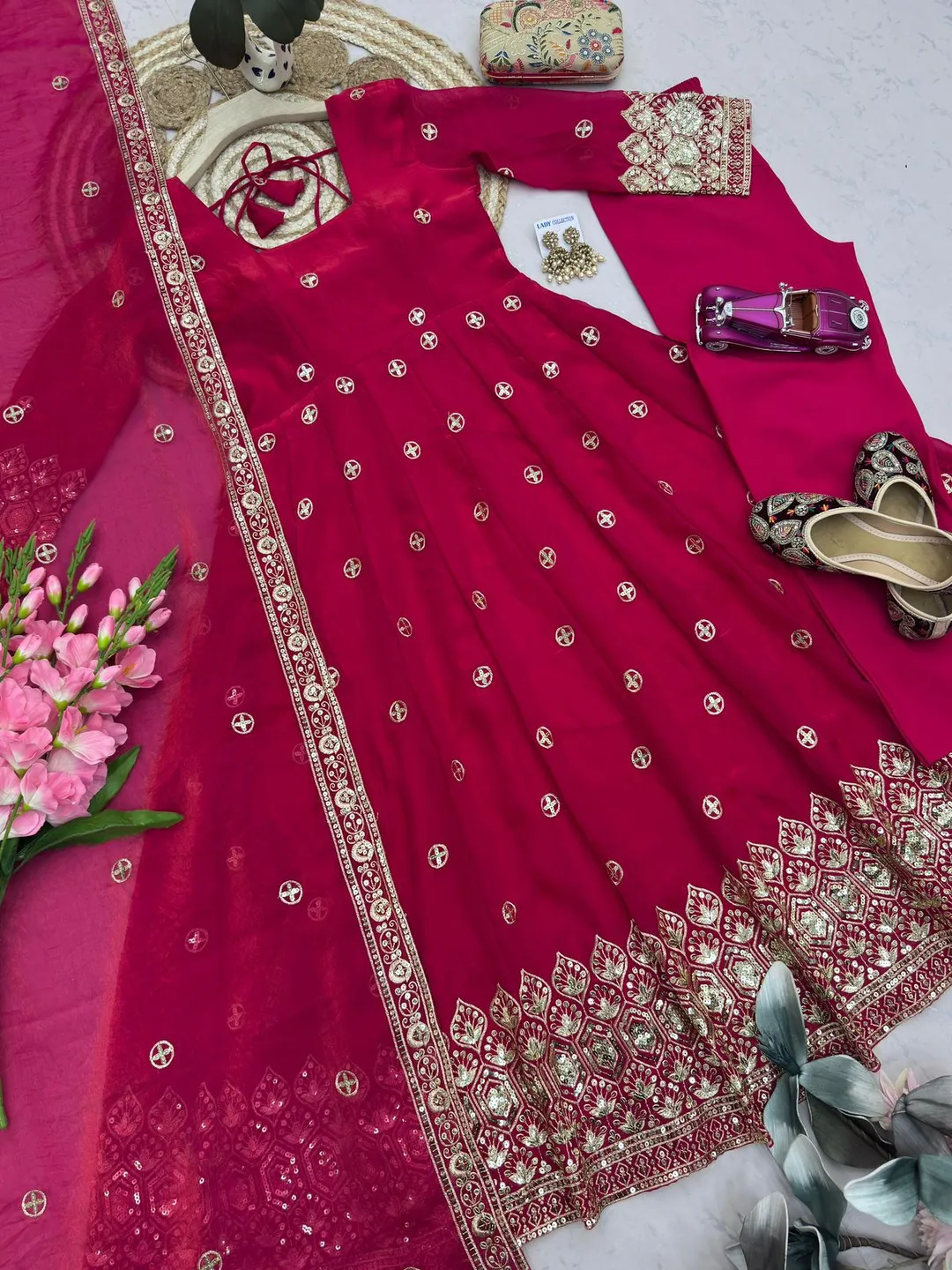 Designer Party Wear Fandy Silk Gown Set with Embroidery & Sequins Work - View 3