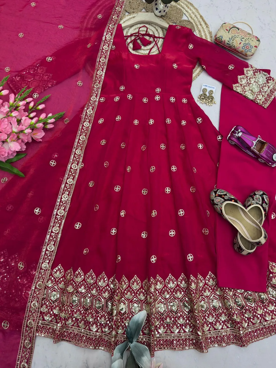 Designer Party Wear Fandy Silk Gown Set with Embroidery & Sequins Work - View 5