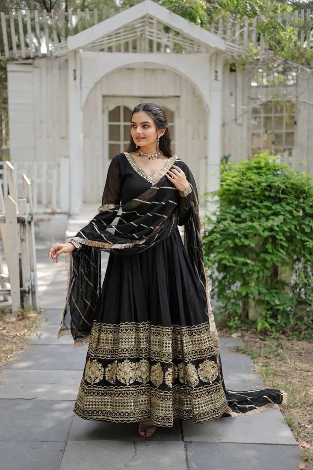 Gown with Dupatta – Sequins Embroidered Party Wear Collection