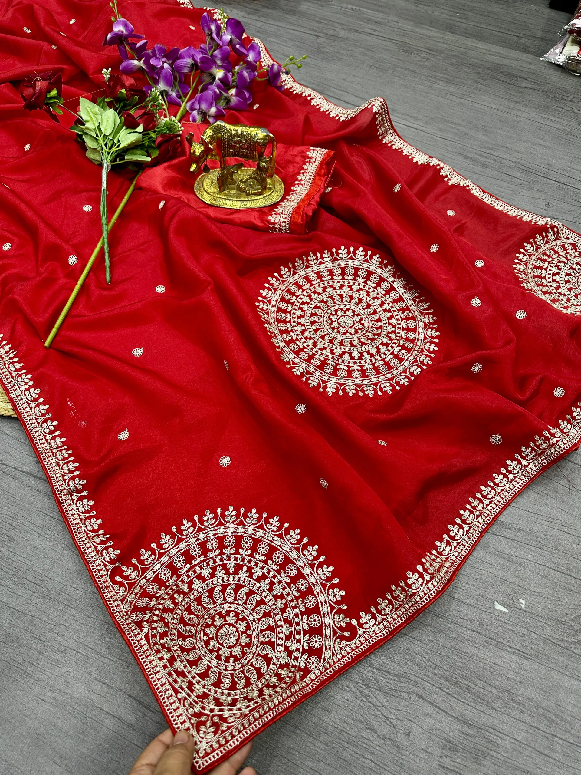 Premium HO Silk Saree with Fancy Foil Gota Work - Premium Jaipuri Pure HO Silk Saree Online India - Buy at ₹1650 - Image 1