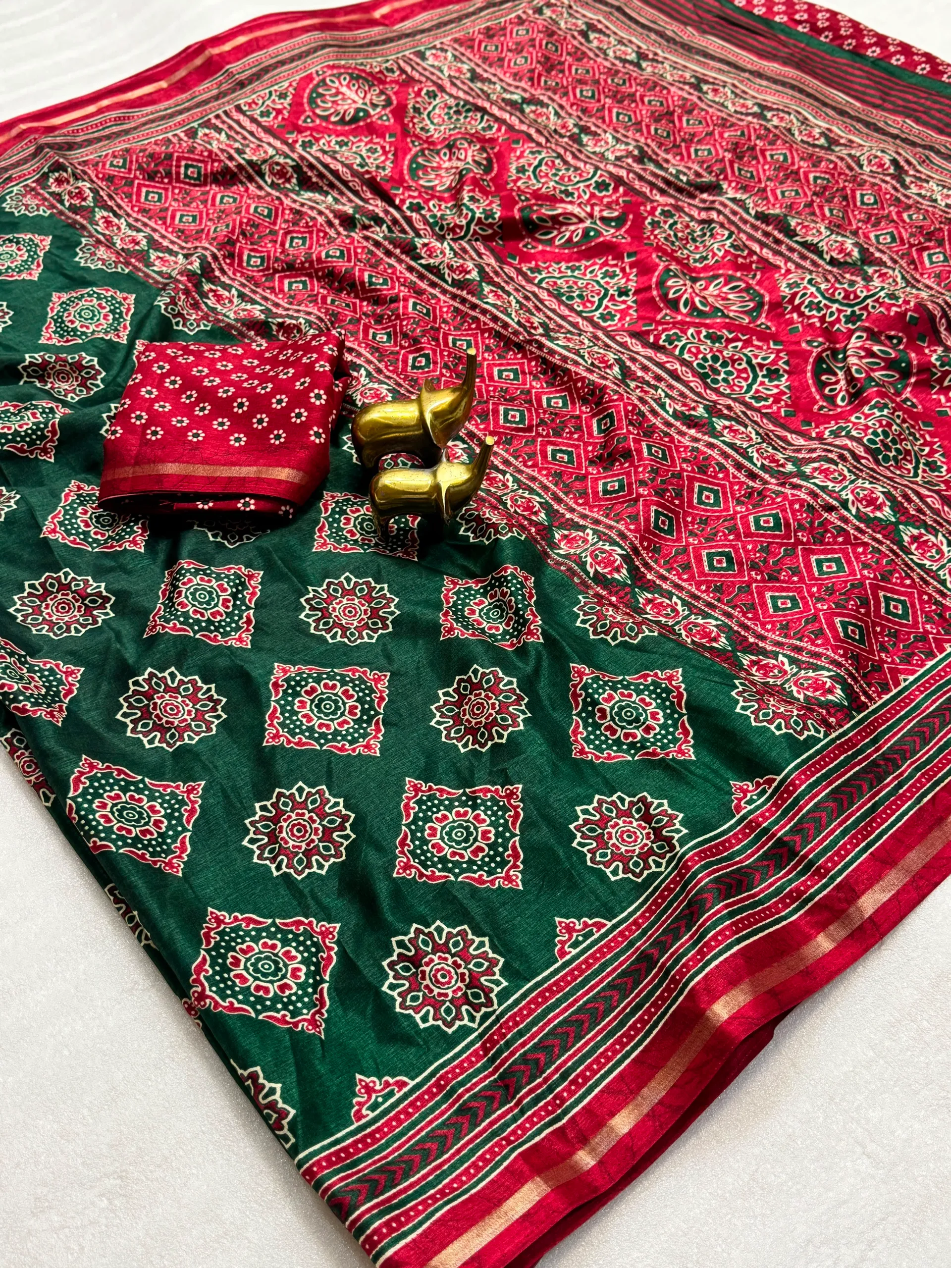 Premium Tasva Silk Saree with Patola Print & Zari Weaving Border