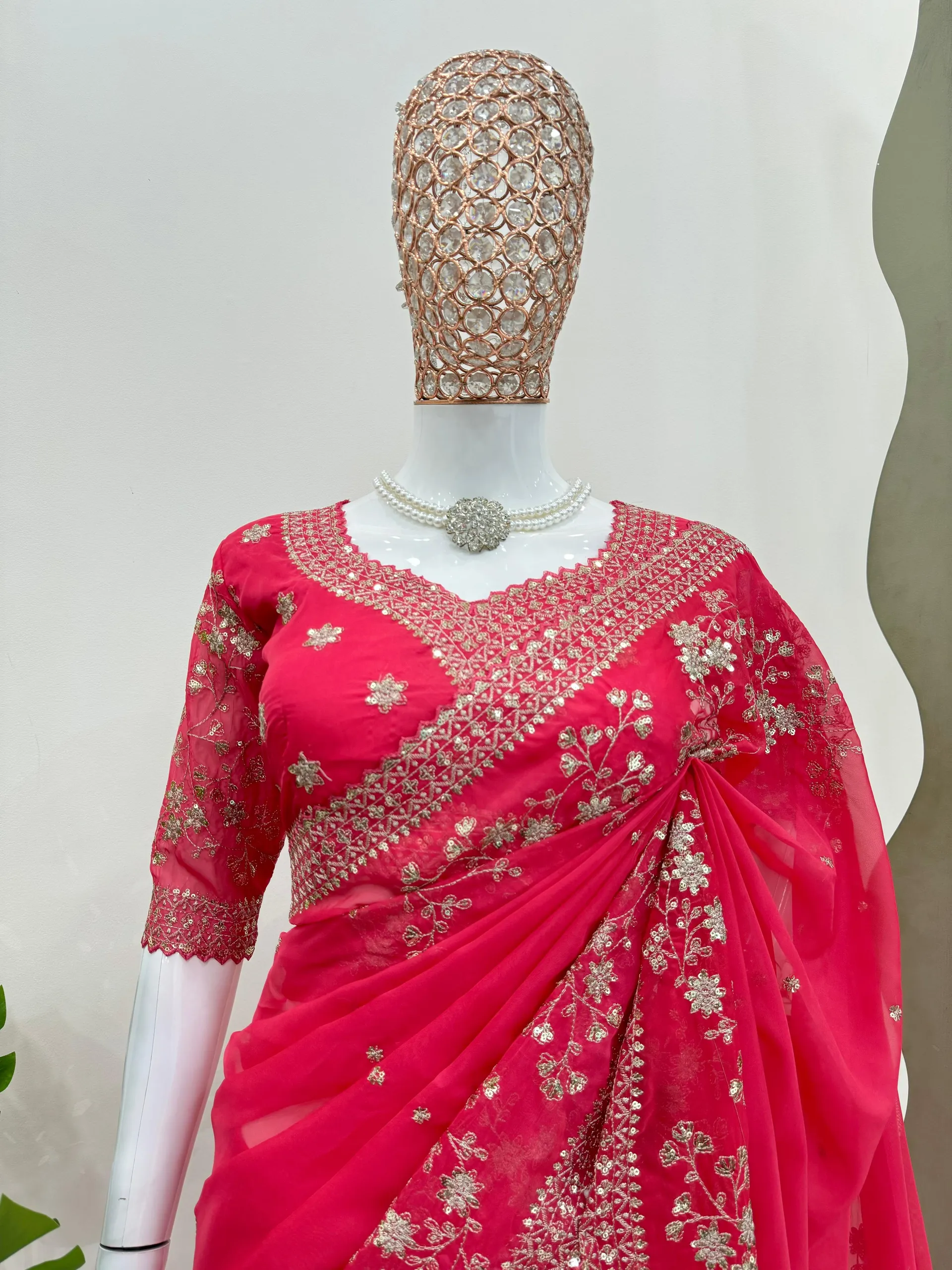 Premium Tibby Silk Designer Saree with Thread & Sequence Work - View 6