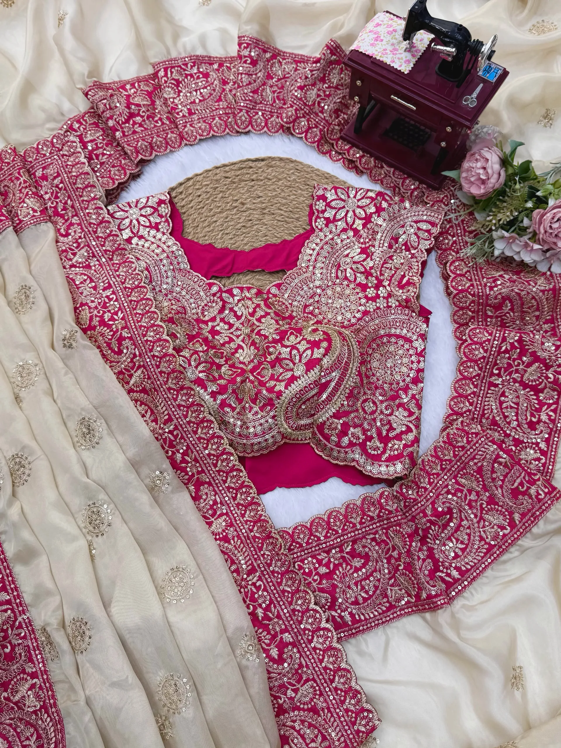 Premium Glass Organza Silk Designer Saree with Thread & Sequence Work - View 4