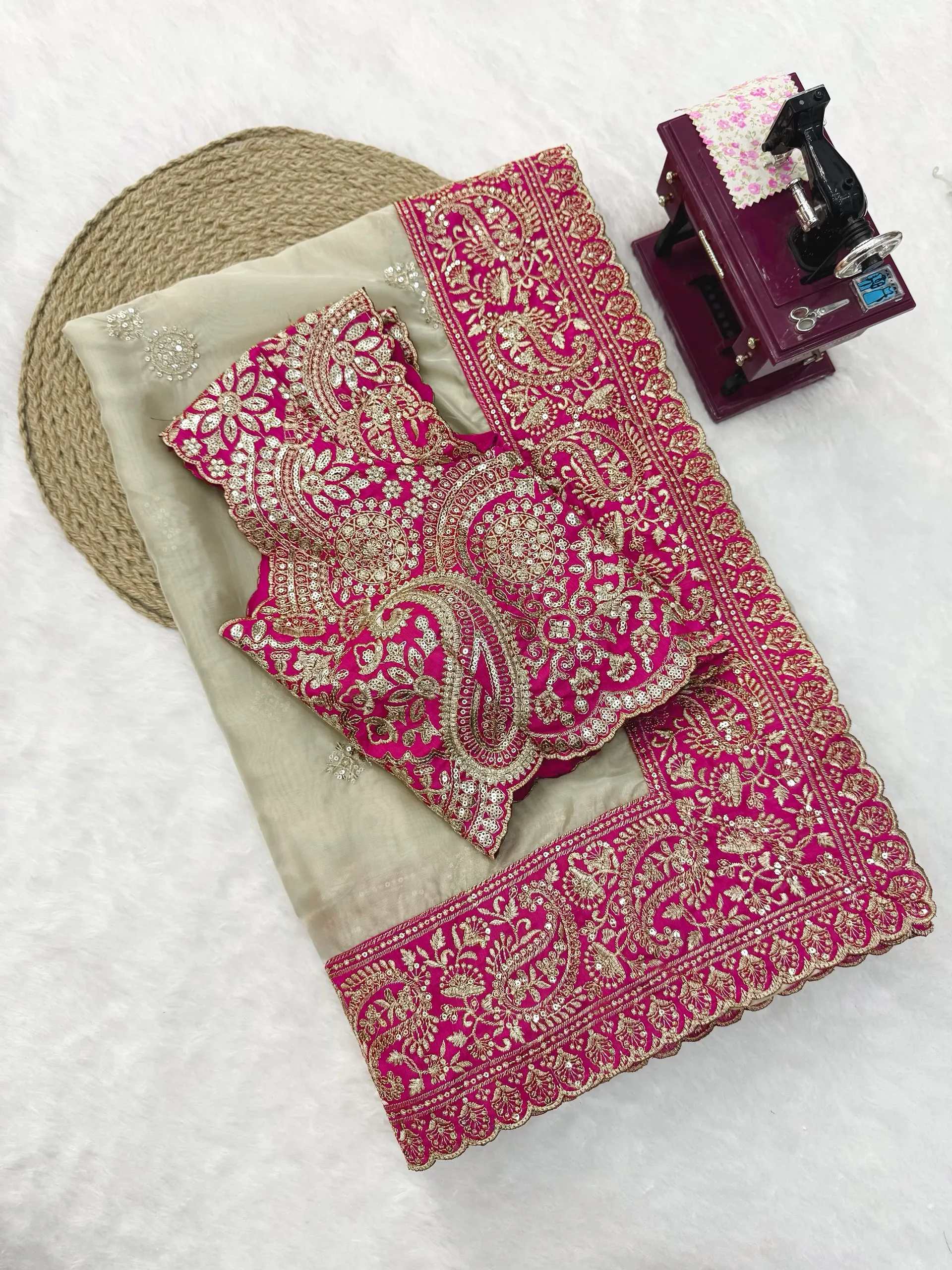 Premium Glass Organza Silk Designer Saree with Thread & Sequence Work - View 6