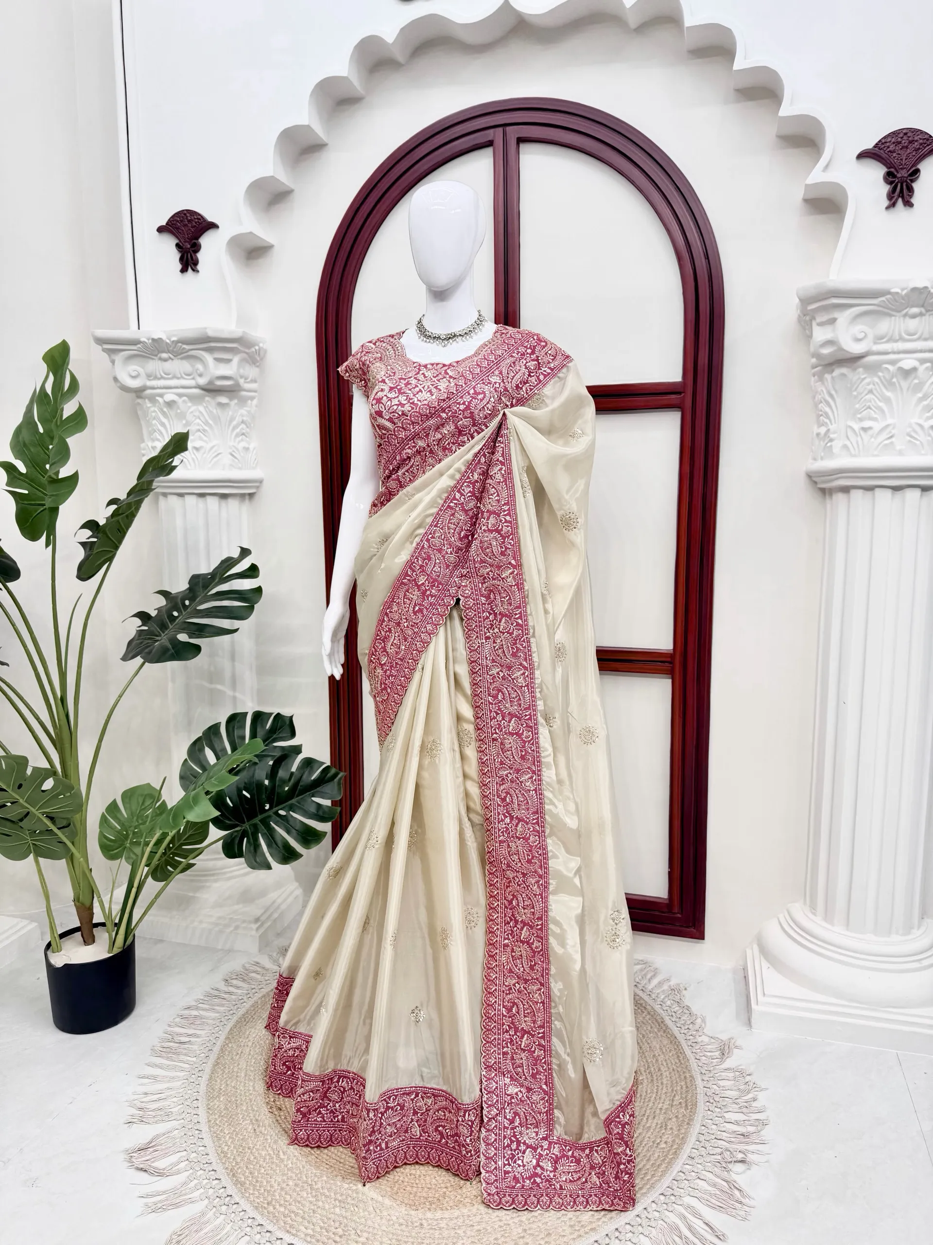 Premium Glass Organza Silk Designer Saree with Thread & Sequence Work - View 9