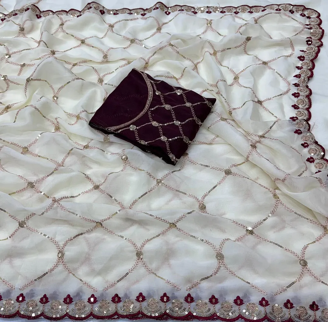 Star Georgette Saree with Multi Sequence Work - View 2