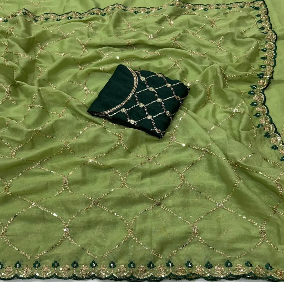 Star Georgette Saree with all-over Multi Sequence Work - View 2