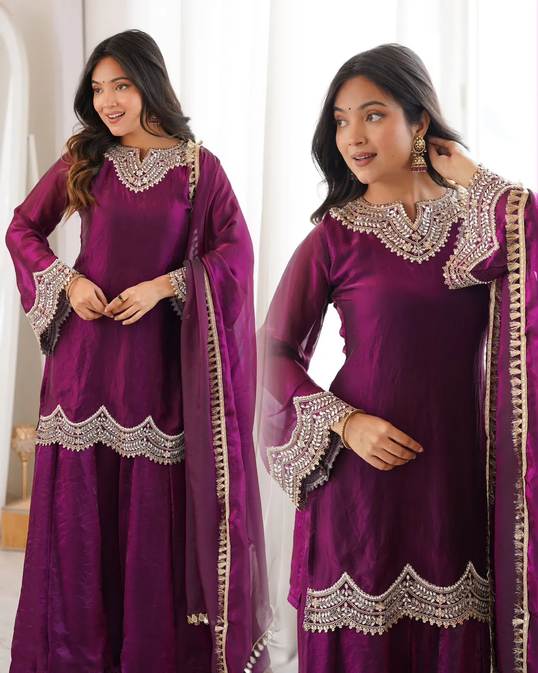 Premium Fendy Silk Embroidered Sharara Suit Set