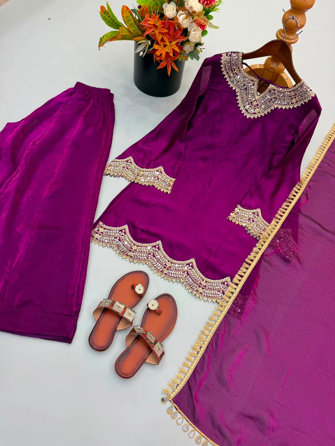 Premium Fendy Silk Embroidered Sharara Suit Set - View 7