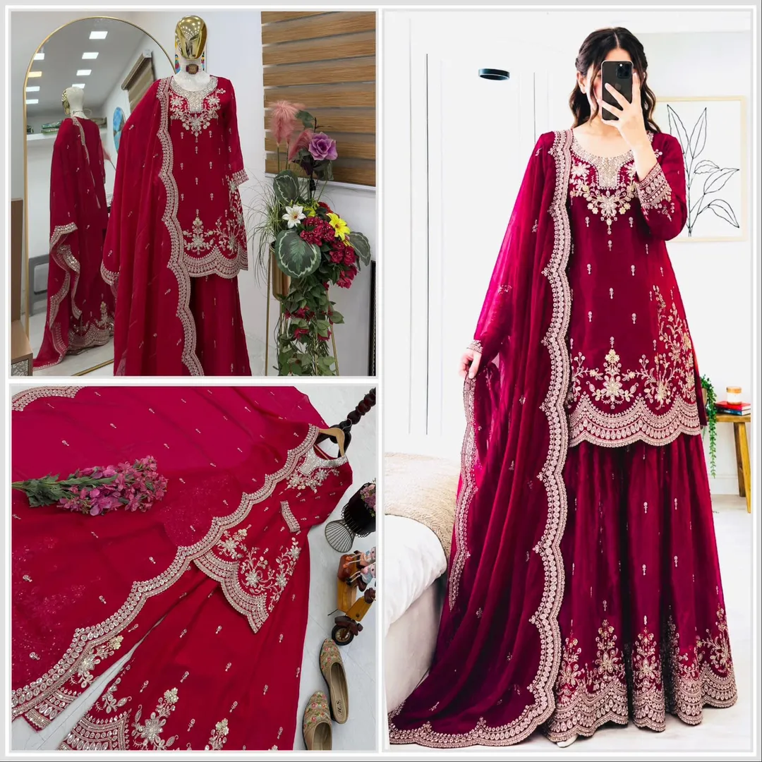 New Designer Party Wear Sharara Suit & Dupatta Set